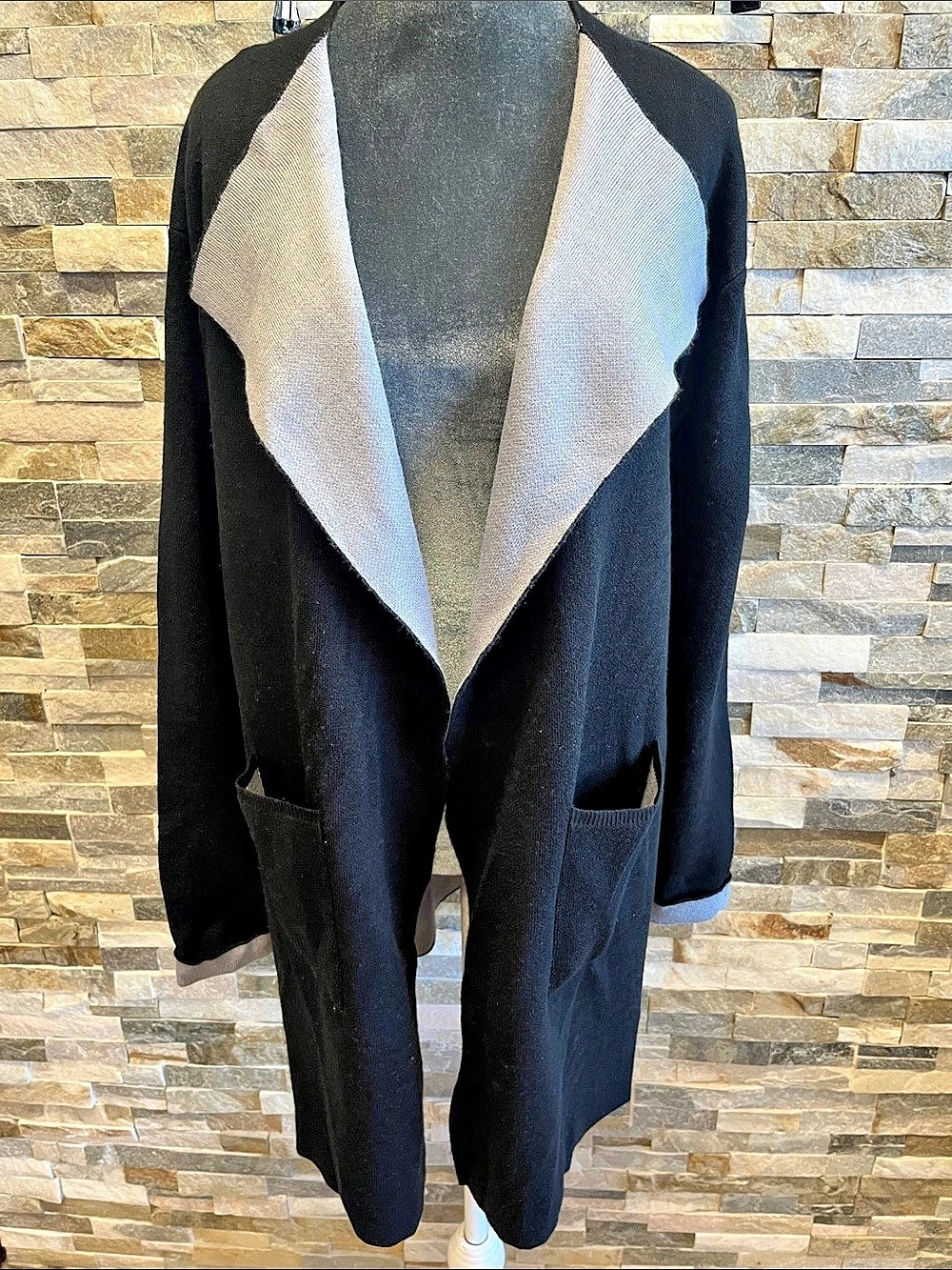 Jaclyn Smith Color Block Open Front Cardigan Gray Large